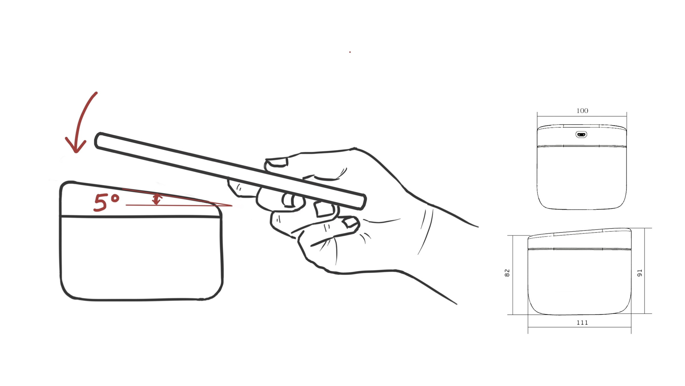 Care-Night storyboard showing a phone placed on the five-degree charging surface